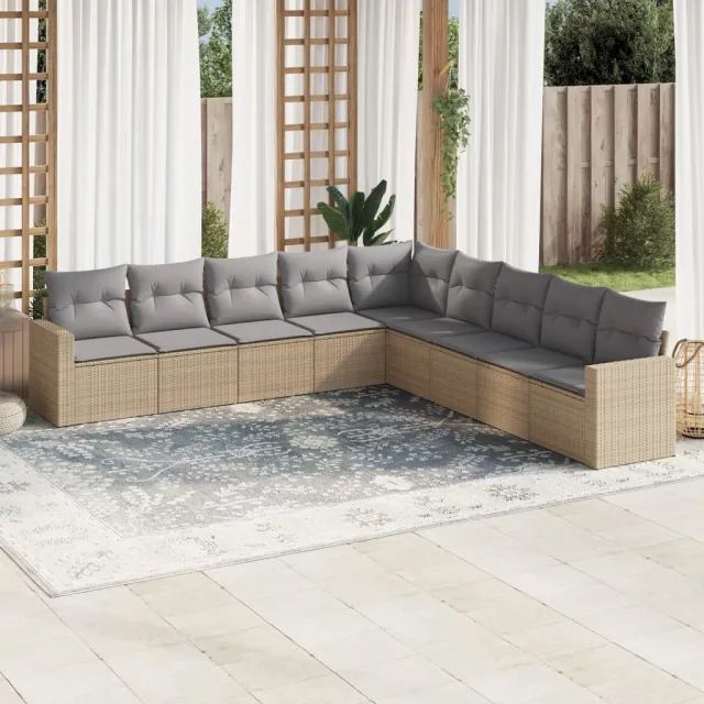 vidaXL 9-delige Loungeset met kussens poly rattan beige, foto 2