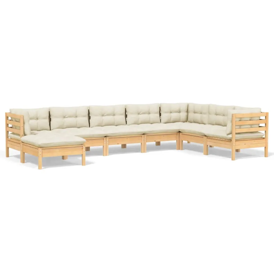 vidaXL 8-delige Loungeset met crèmekleurige kussens massief grenenhout, foto 3