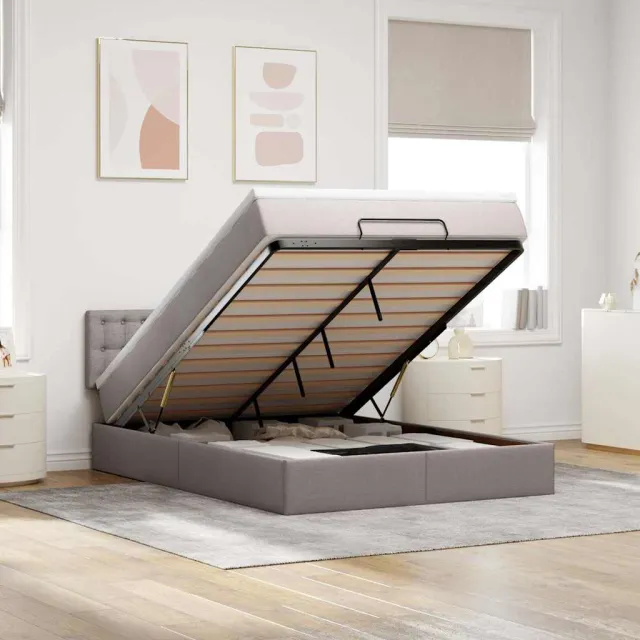 vidaXL Bed poef met matras en LED's 140x190 cm stof taupe