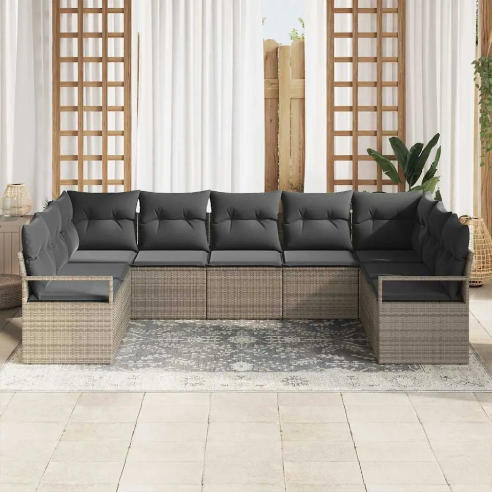vidaXL Tuinbankenset 7 st Grijs poly rattan, foto 3