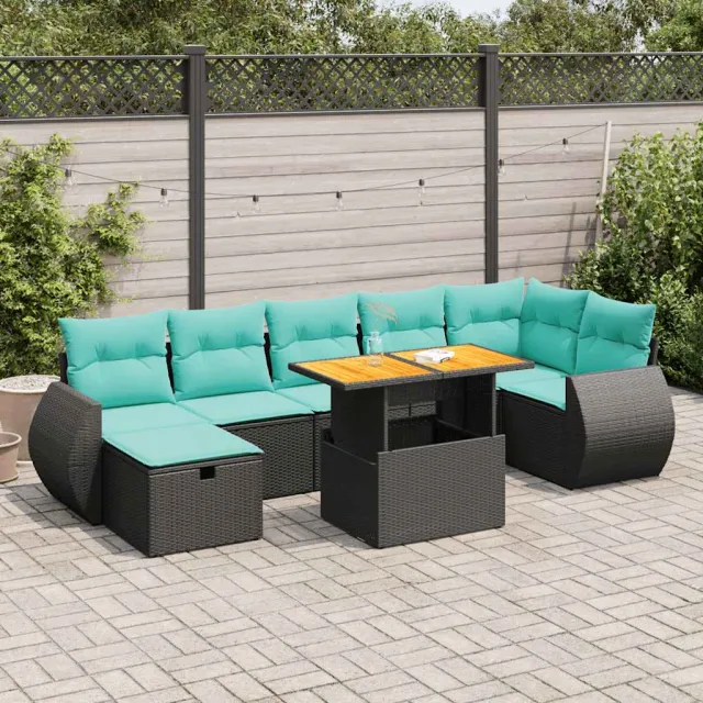 vidaXL 8-delige Loungeset met kussens poly rattan acacia zwart, foto 2