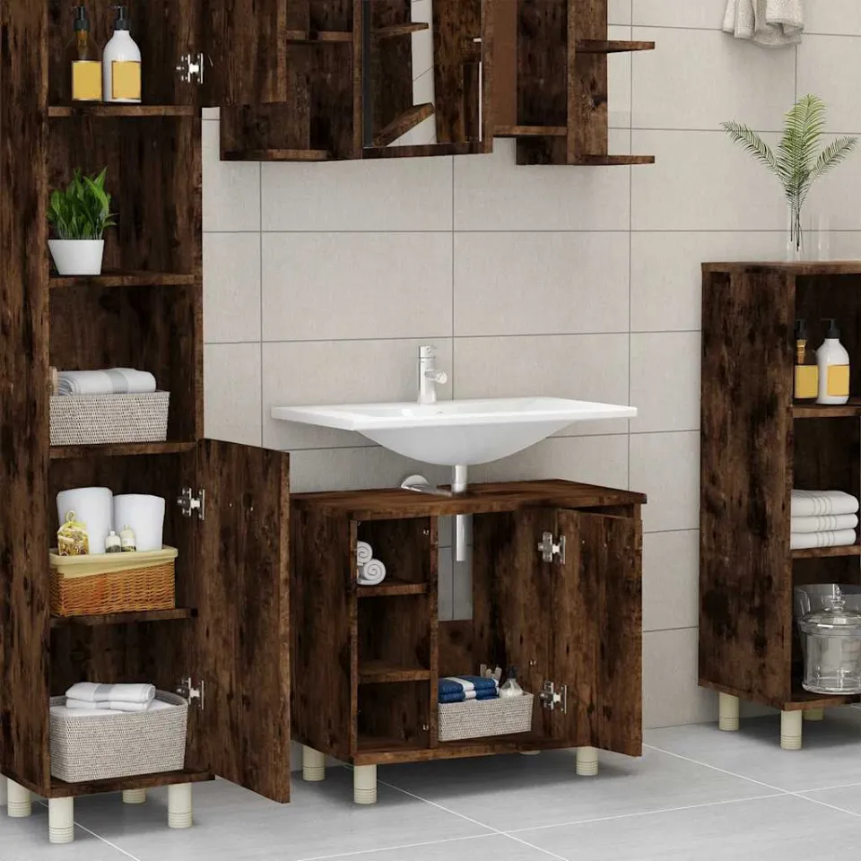 vidaXL Badkamerkast 60x32x53,5 cm bewerkt hout gerookt eikenkleurig, foto 2