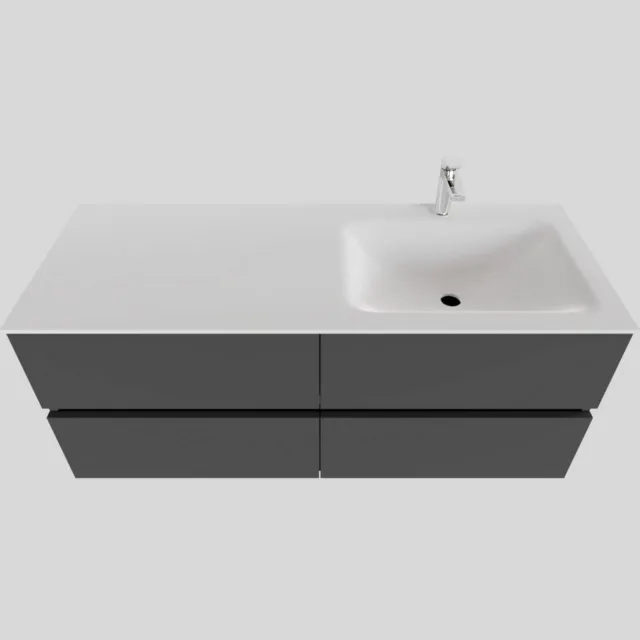Boss & Wessing Badkamermeubel Solid Surface BWS Oslo 120x46 cm Rechts Mat Antraciet 4 Laden (met 1 kraangat)