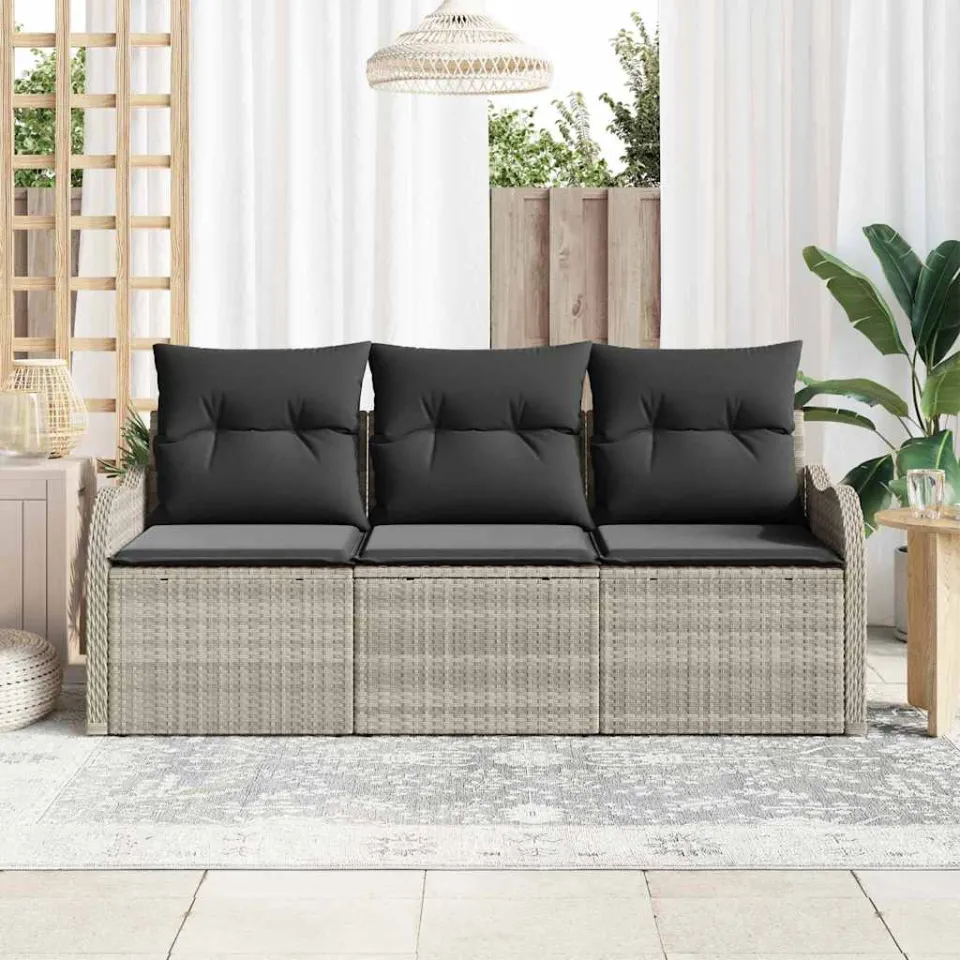vidaXL Tuin Sofa Set 3 st Lichtgrijs Poly riet, foto 3