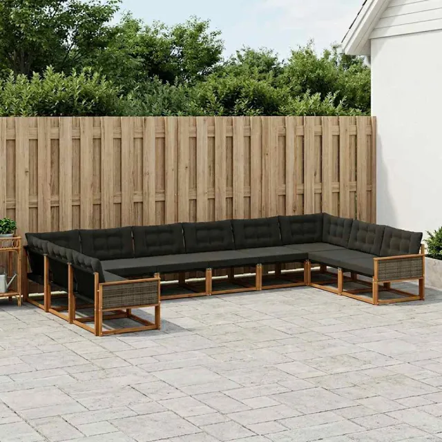 vidaXL Buiten bankenset 10 st 10-zits Naturel en Zwart Bruin