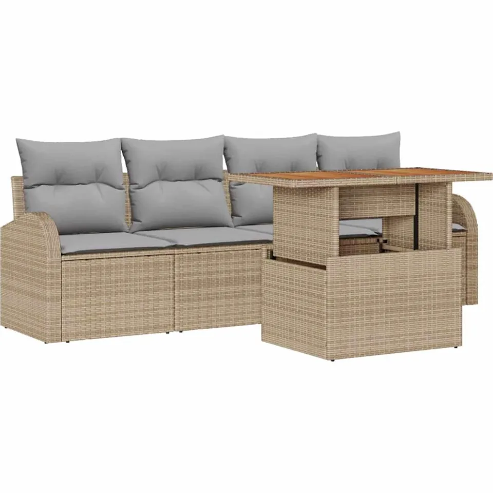 vidaXL Tuin Sofa Set 5 st Beige Poly riet