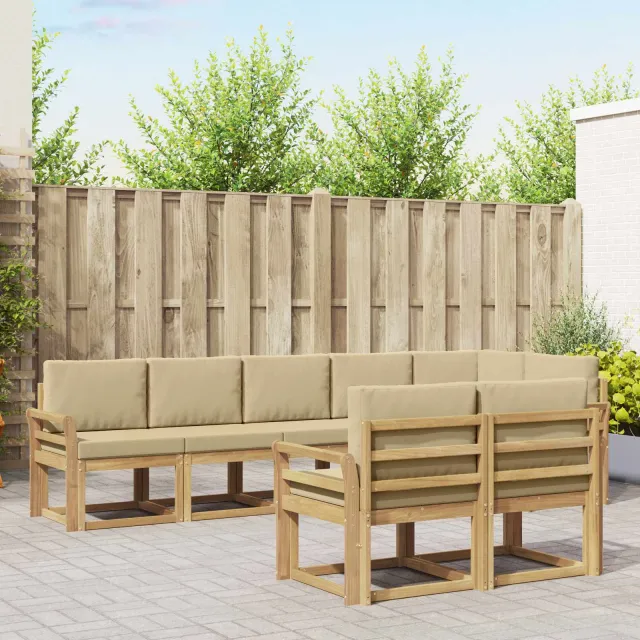 vidaXL Buiten bankenset 8 st 8-zits Wit en Beige Massief Acaciahout