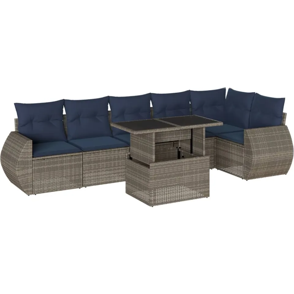 vidaXL 7-delige tuinbankset met kussens, grijs polyrotan, foto 3