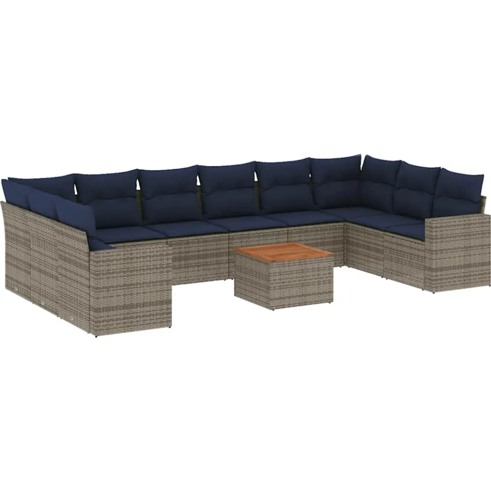 vidaXL 11-delige Loungeset met kussens poly rattan grijs, foto 3