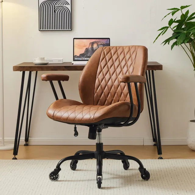 CHICFURN Bureaustoel - Ergonomisch - Met armleuningen - Bruin