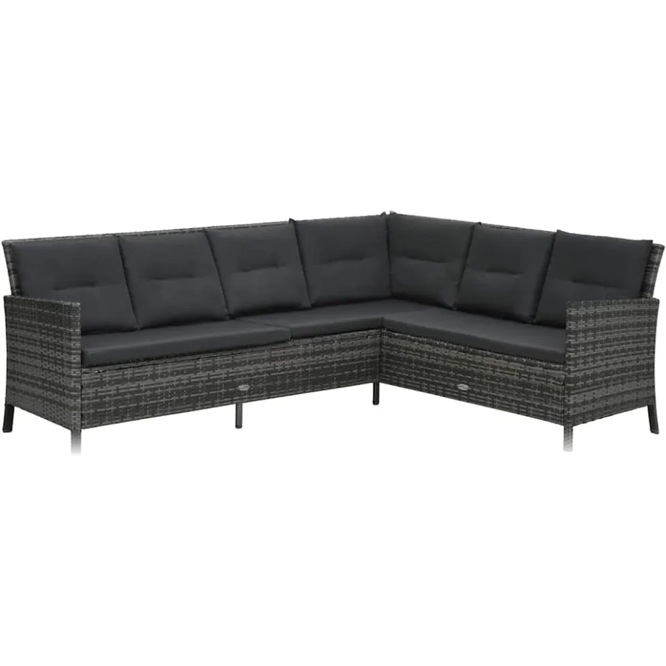 vidaXL 3-delige Loungeset met kussens poly rattan grijs, foto 3