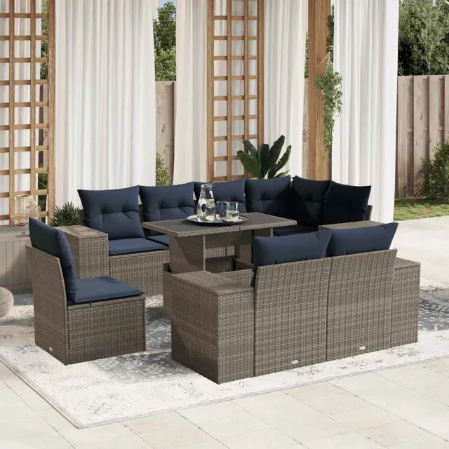 vidaXL 9-delige tuinbankset met kussens, grijs polyrotan, foto 2