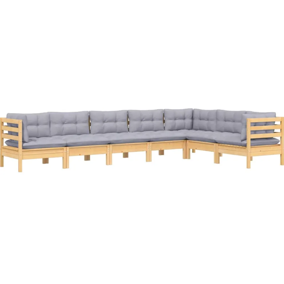 vidaXL 7-delige Loungeset met grijze kussens grenenhout grijs