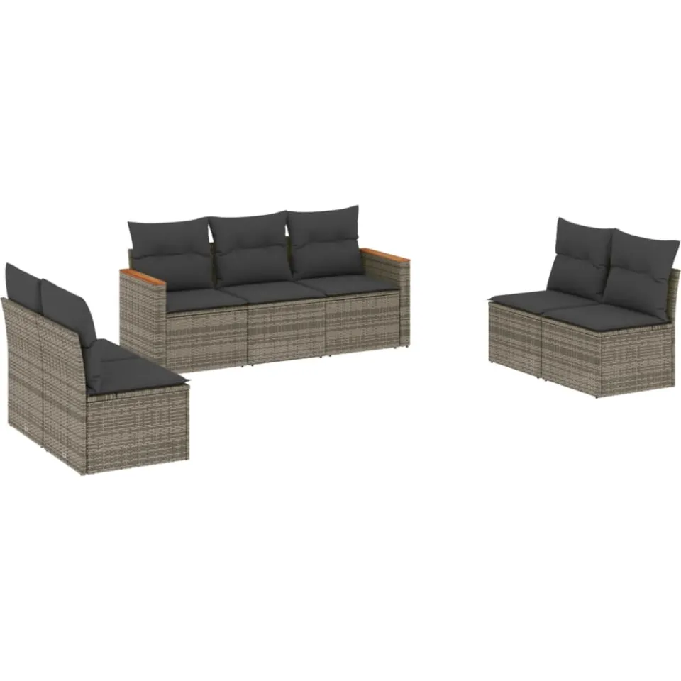 vidaXL 7-delige Loungeset met kussens poly rattan grijs, foto 3