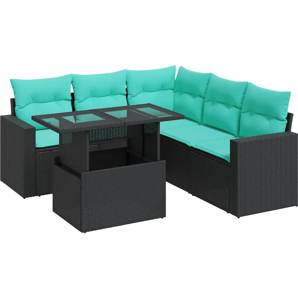 vidaXL 6-delige Loungeset met kussens poly rattan acacia zwart