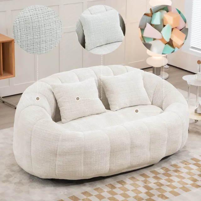 DantefHandels Zitzak bank, luie fauteuil, duurzame comfortabele lounger met hoge rug, voor volwassenen en kinderen,Beige
