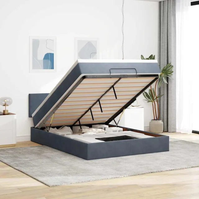 vidaXL Ottoman bed met matras 140x190cm fluweel donkergrijs grijs