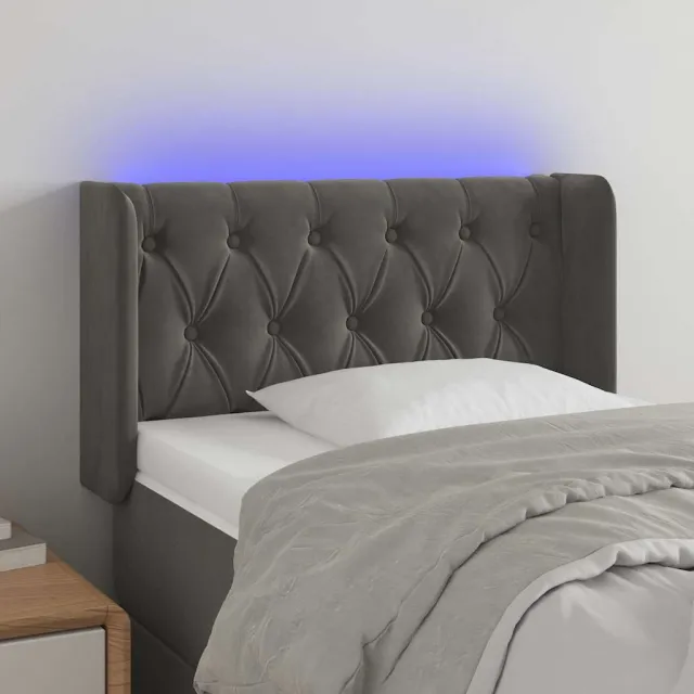 vidaXL Hoofdbord LED 83x16x78/88 cm fluweel donkergrijs