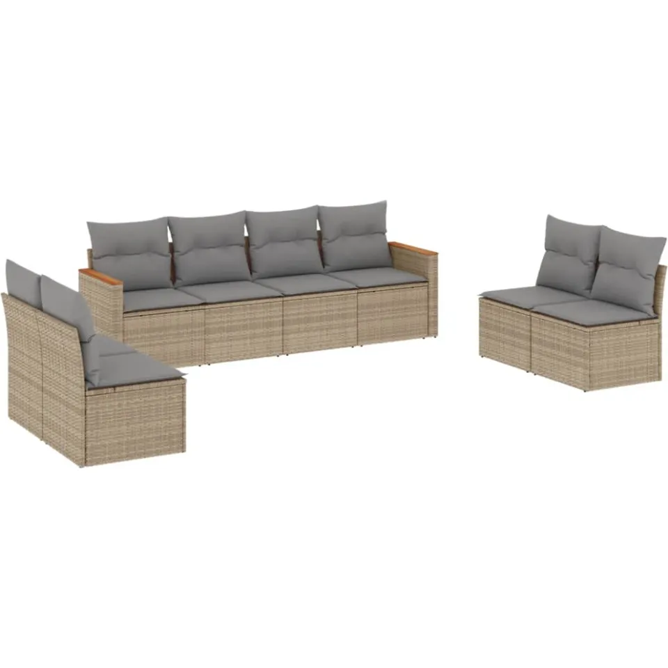vidaXL 8-delige Loungeset met kussens poly rattan beige, foto 3