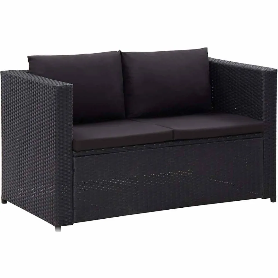 vidaXL 3-delige Loungeset met kussens poly rattan zwart, foto 3