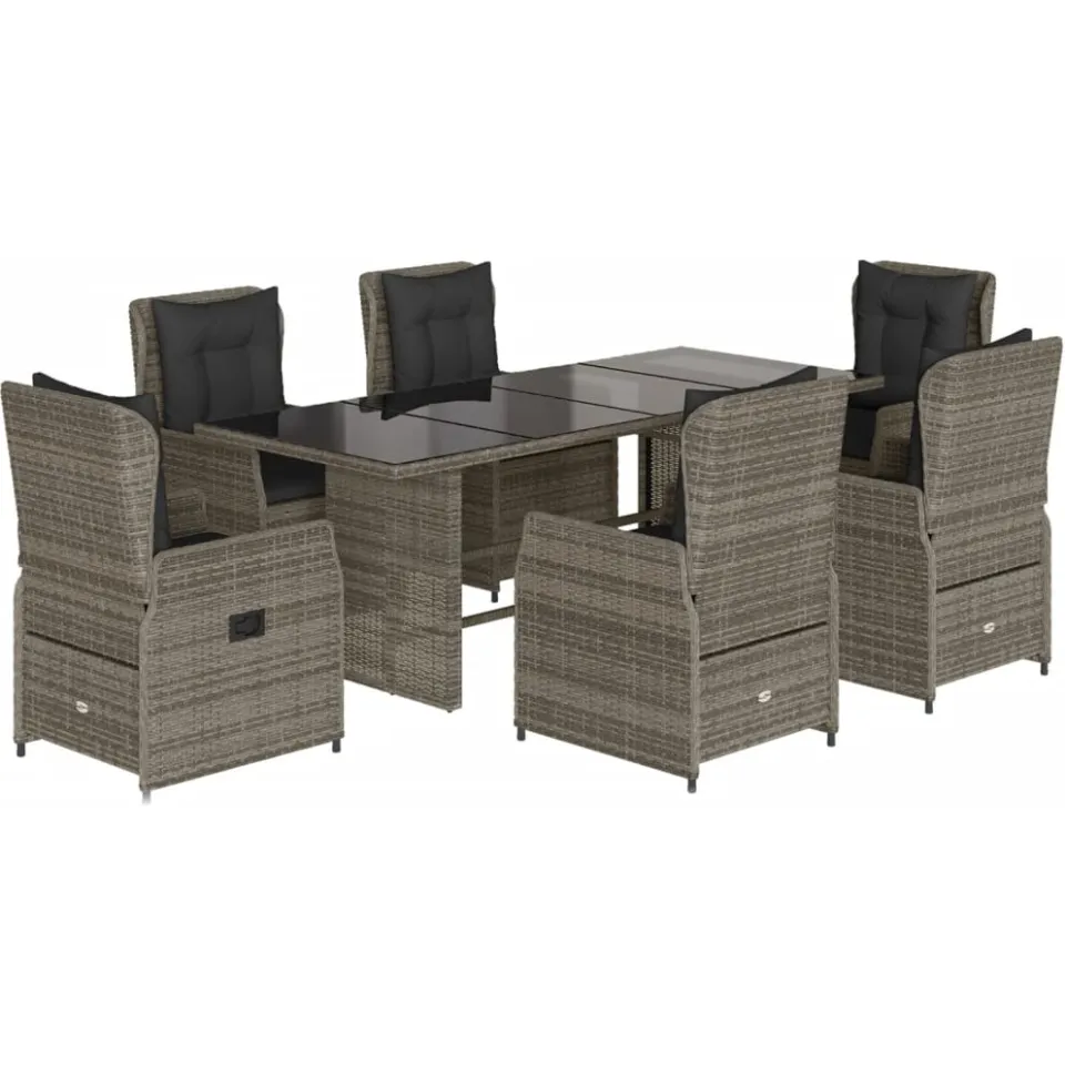 vidaXL 7-delige Tuinset met kussens poly rattan grijs, foto 3