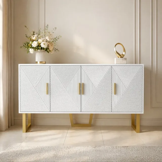 COVREO dressoir 150 x 40 x 82 cm - 4-deurs, verstelbare planken, wit