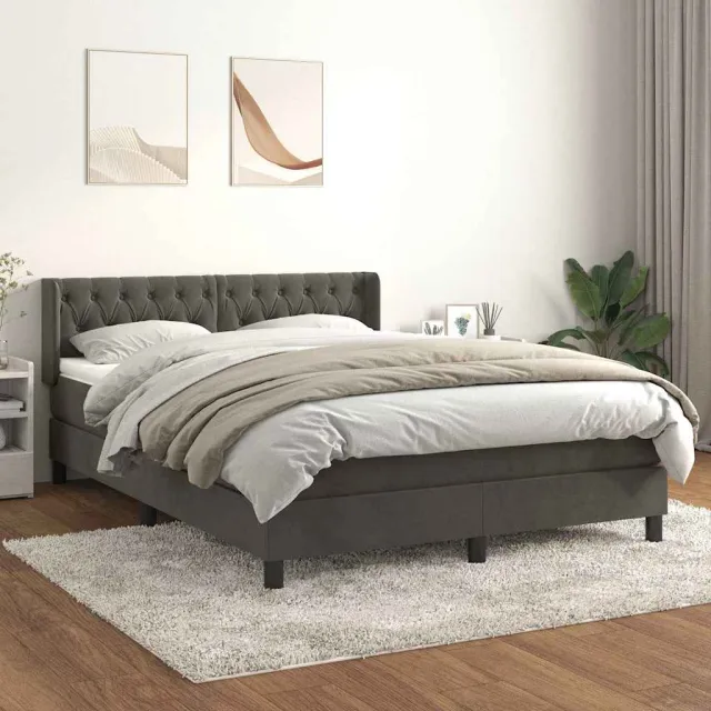 vidaXL Boxspring met matras fluweel donkergrijs 140x190 cm grijs