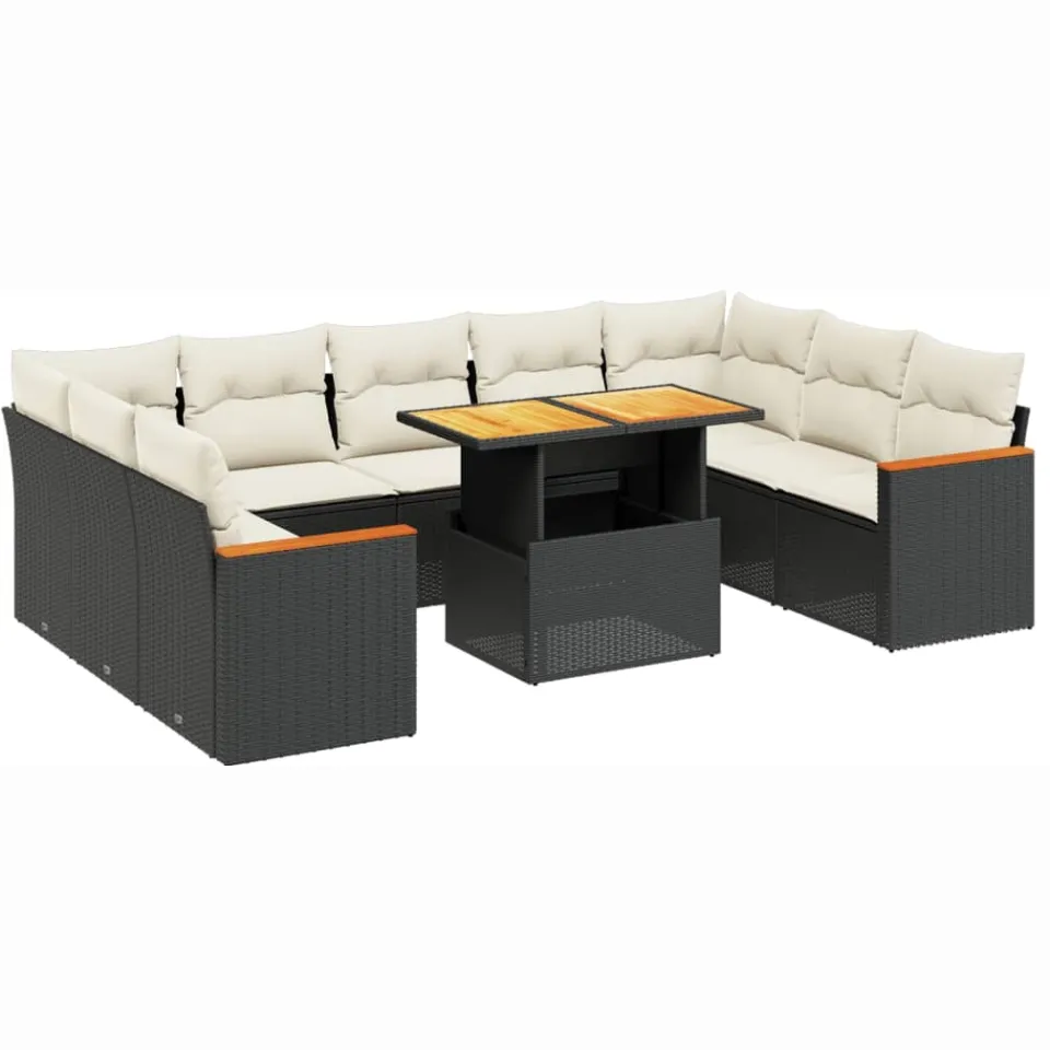 vidaXL 10-delige Loungeset met kussens poly rattan zwart, foto 3