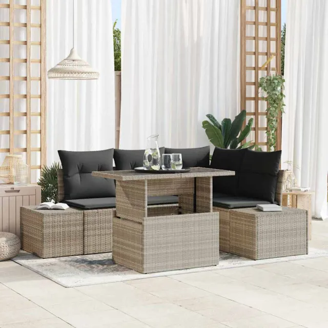 vidaXL Tuin Sofa Set 5 st Lichtgrijs poly rattan, foto 2