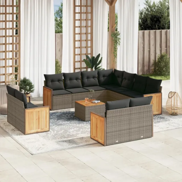 vidaXL 12-delige Loungeset met kussens poly rattan grijs, foto 2