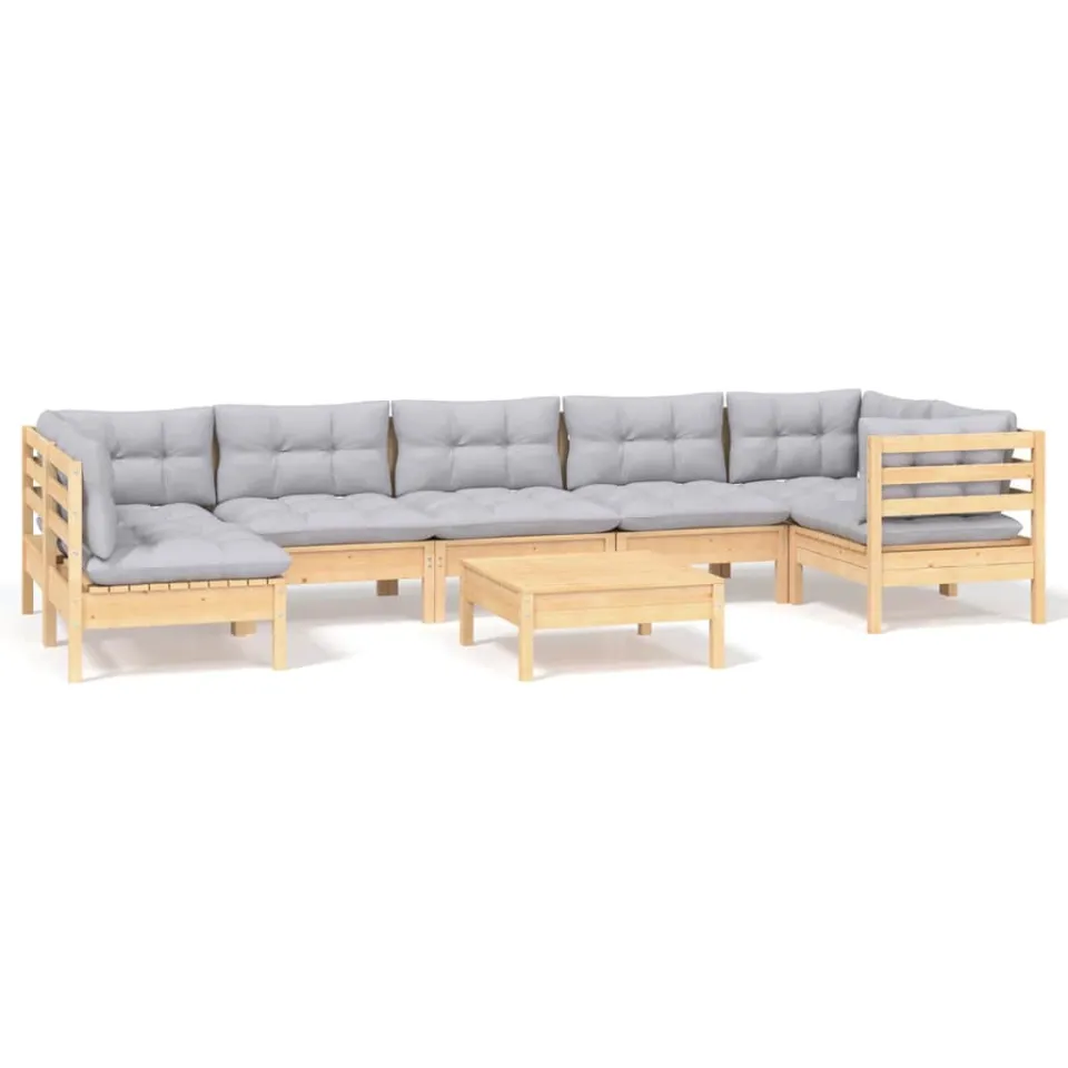 vidaXL 8-delige Loungeset met grijze kussens grenenhout Grijs