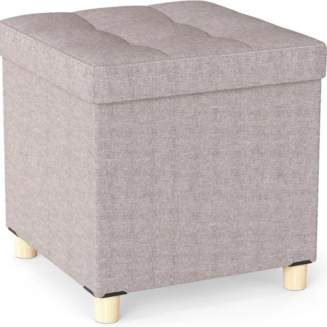 Imperatoris Opbergpoef - Vouwbaar - Hocker Met Opbergruimte - Poef - Opvouwbare Bank - Opbergbank met Zitting - Multifunctioneel Zitmeubel & Opbergbox - Draagkracht 53.5 L - 45 x 45 x 45 cm Beige
