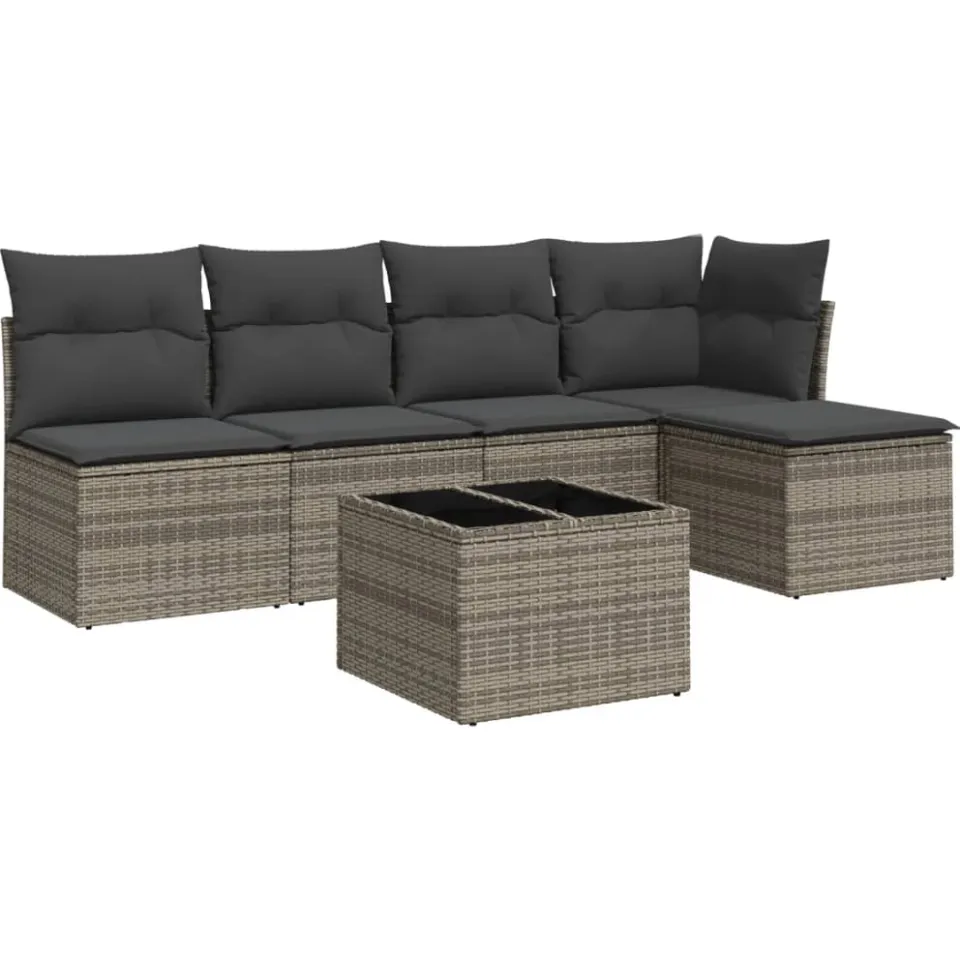 vidaXL 6-delige Loungeset met kussens poly rattan grijs, foto 3