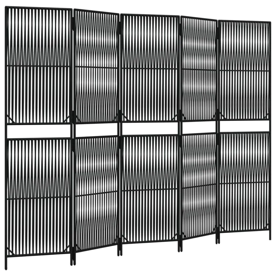 vidaXL Kamerscherm 5 panelen poly rattan zwart