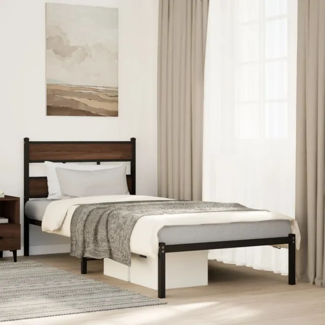 vidaXL Bedframe met hoofdbord zonder matras bruin eikenkleur 75x190 cm