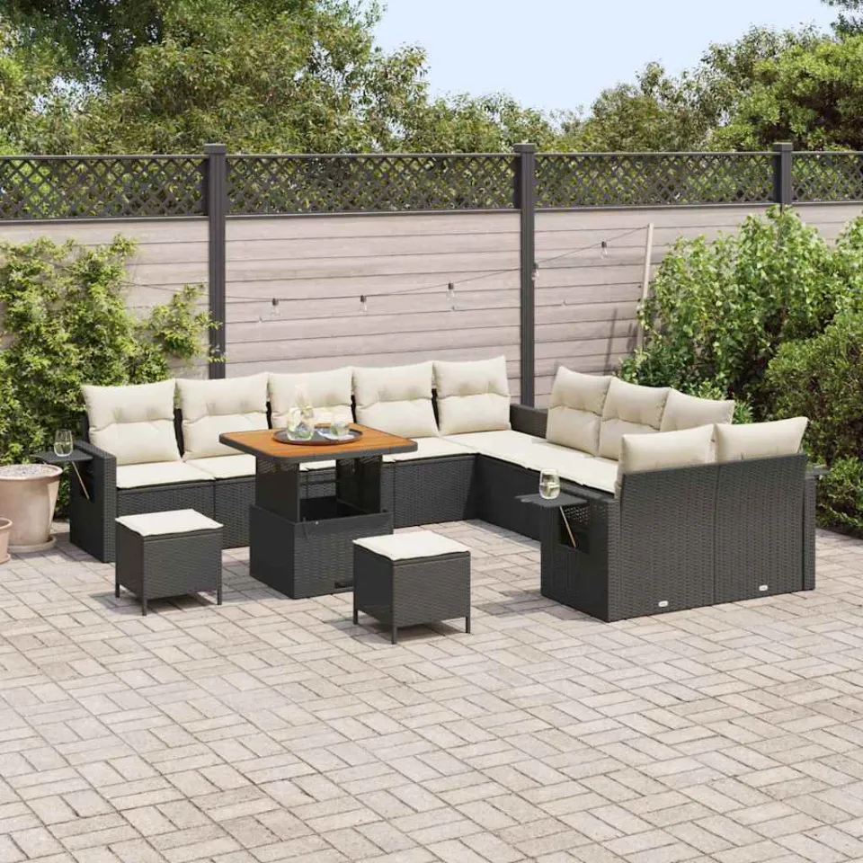 vidaXL Tuinbankenset 13 st Zwart poly rattan
