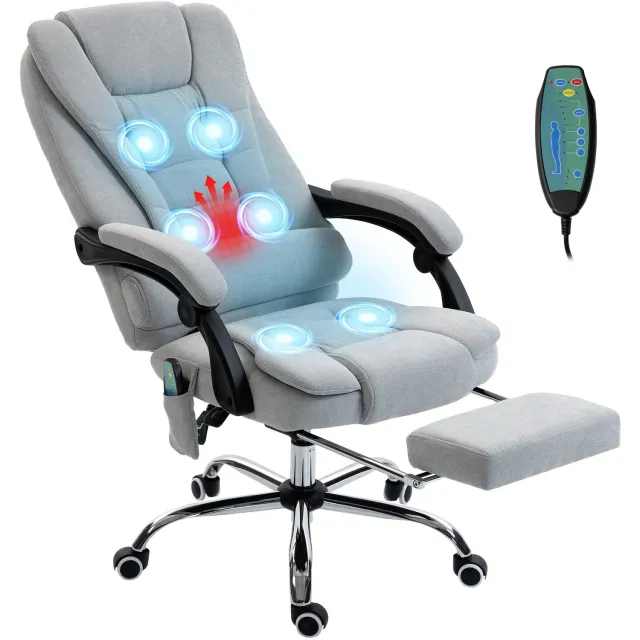 Lunpog Bureaustoel - Massage Functie - Voor volwassenen - Met armleuningen - Ergonomische - Linnenlook - grijs Gris