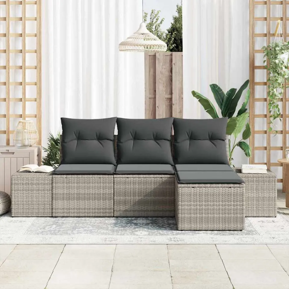 vidaXL Tuin Sofa Set 4 st Lichtgrijs poly rattan, foto 3