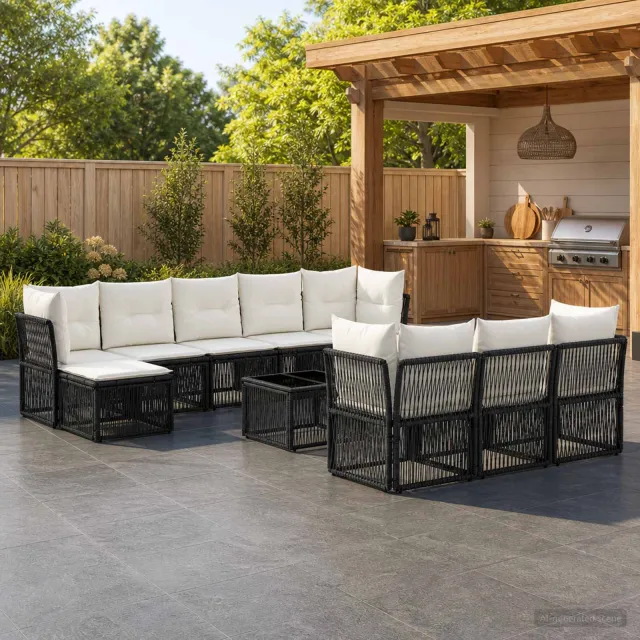 vidaXL Tuinbankenset 11 st Zwart poly rattan, foto 2