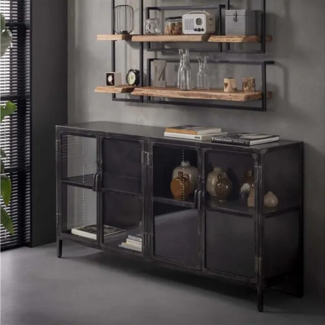 Meubelplaats Dressoir Rift metal 4 deuren - Gun metal