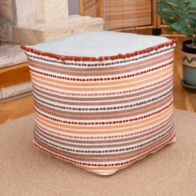 Dekorist Poef, Retro Poef, Vloerkussen als Extra Zitplaats voor in Huis, Zitzakpoef, Comfortabele Voetsteun voor de Woonkamer, Poef in Vintage-stijl, Slaapkamer, Binnen,Buiten, 16,5 x 16,5 x 18 inch, Gestreept Oranje Groen Gestreept