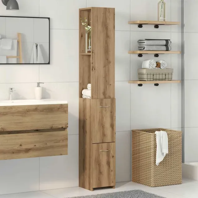 vidaXL Badkamerkast 25x25x170 cm bewerkt hout artisanaal eikenkleurig Bruin