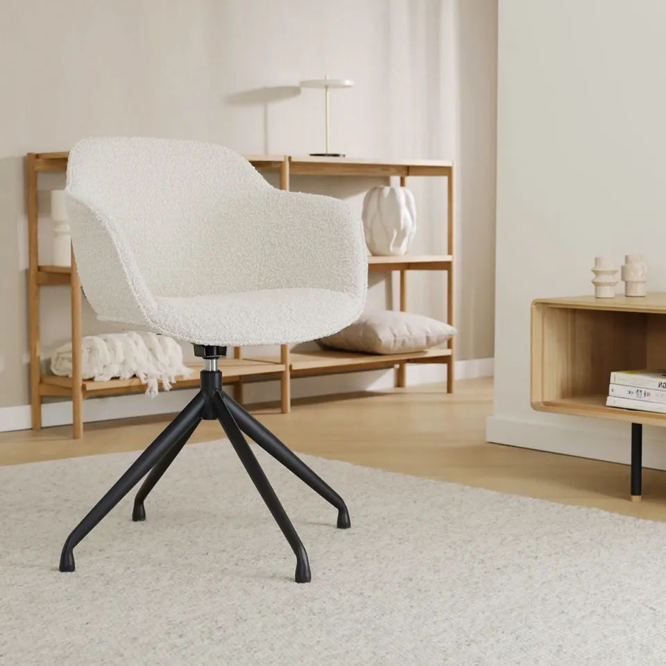 Nolon Nola-Mare draaibare eetkamerstoel bouclé beige - zwart onderstel, foto 2