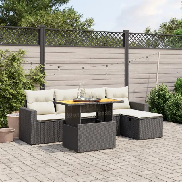 vidaXL 6-delige Loungeset met kussens poly rattan zwart, foto 2
