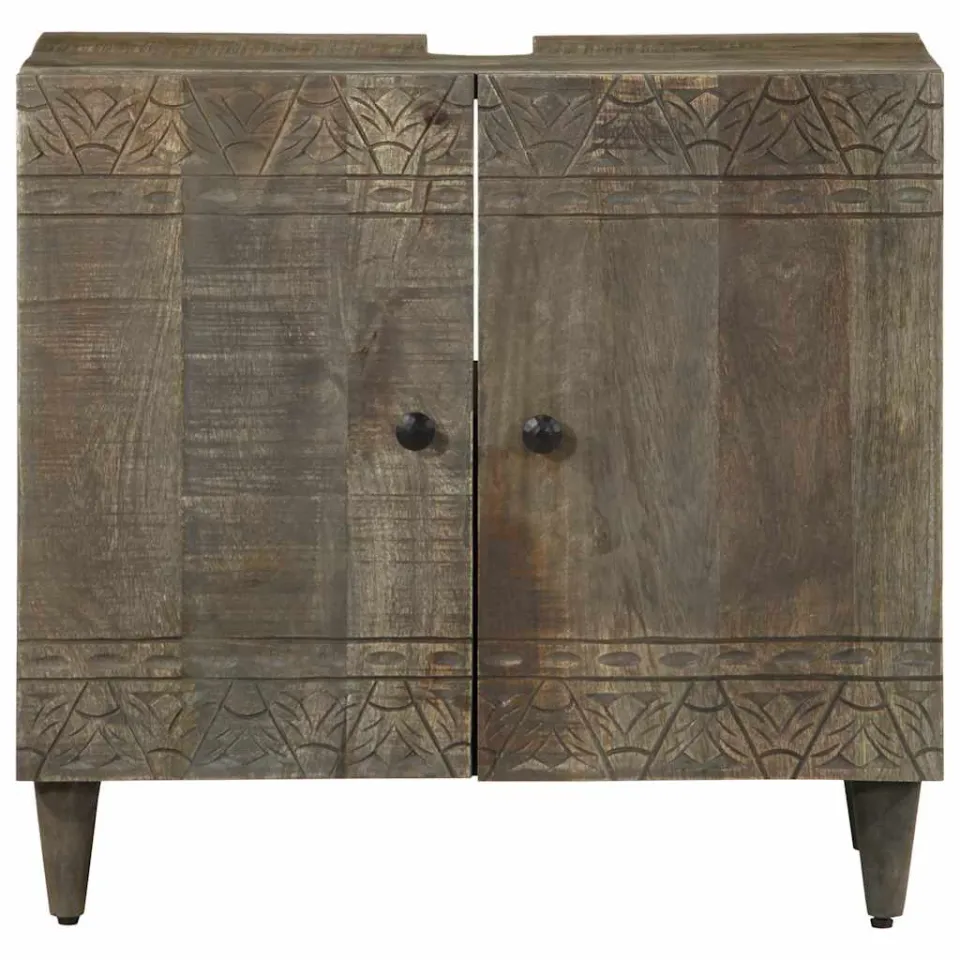 vidaXL Wastafelkast 62x33x58 cm massief mangohout zwart, foto 3