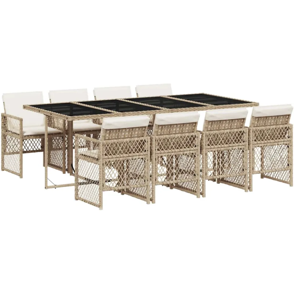 vidaXL 9-delige Tuinset met kussens poly rattan beige
