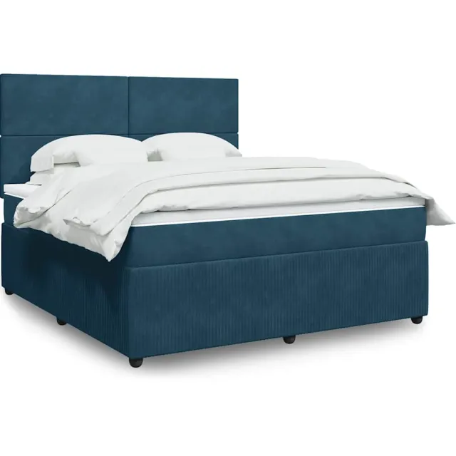 vidaXL Boxspring met matras fluweel donkerblauw 180x200 cm blauw