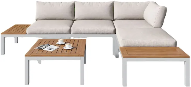 Happiq Tuinloungeset – Voor tuin & terras – Inclusief bijzettafel en kussens – Kleur 1 beige