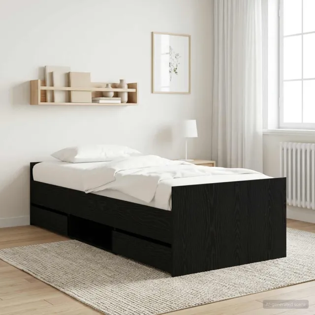 vidaXL Bedframe met lade met hoofdeinde Zwart eiken Bewerkt hout