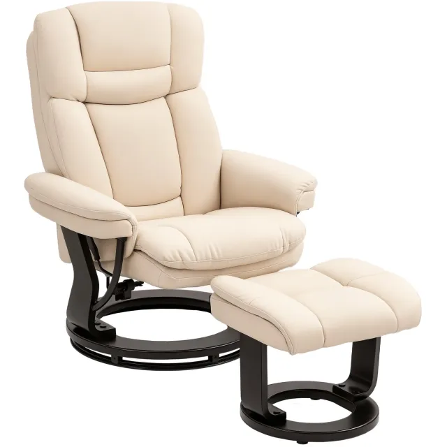 MUVANO Relaxstoel met Hocker - Verstelbare Relaxstoel - Kunstleder Relaxstoel - Stoel met 130 Graden Verstelbaarheid - 86B x 83T x 107H cm - Comfortabel - Voor Lezen en TV Kijken Cremewit